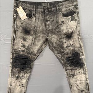 Men's Distressed Black and Gray Jeans